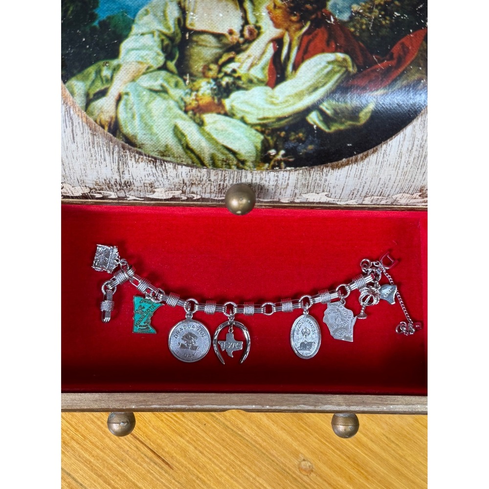 Vintage Monet Charm Bracelet Sterling Silver Travel Charms 1970s 1980s